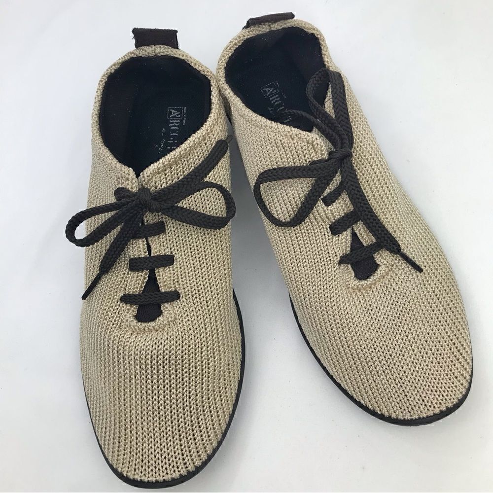 Arcopedico LS Tan Knit Mesh Fabric Lace Up Walking Shoes